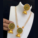 Pooja Bangles Gold Plated Pota Stone Long Haram Necklace Set