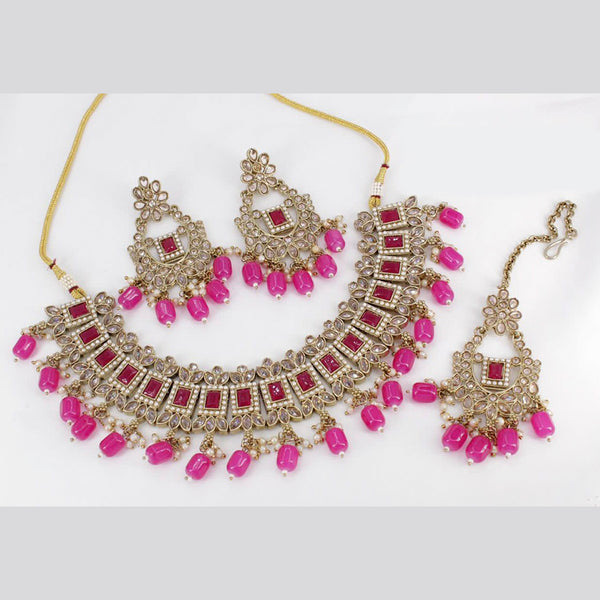 Pooja Bangles Gold Plated Crystal Stone & Beads Choker Necklace Set