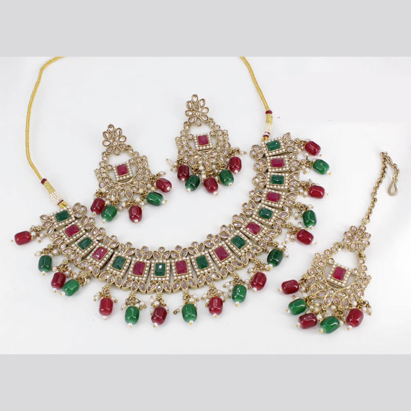 Pooja Bangles Gold Plated Crystal Stone & Beads Choker Necklace Set