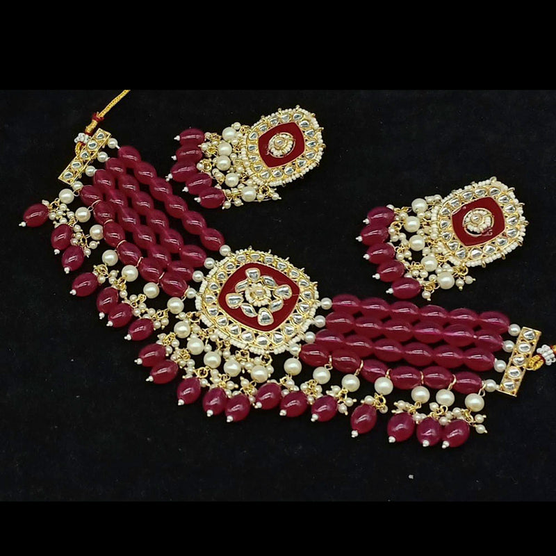 Pooja Bangles Gold Plated Kundan Stone & Beads Necklace Set