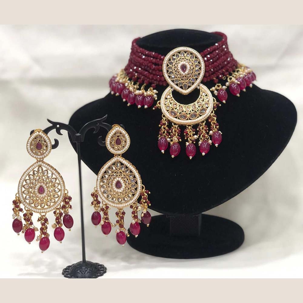 Pooja Bangles Gold Plated Kundan Stone  & Beads Choker Necklace Set