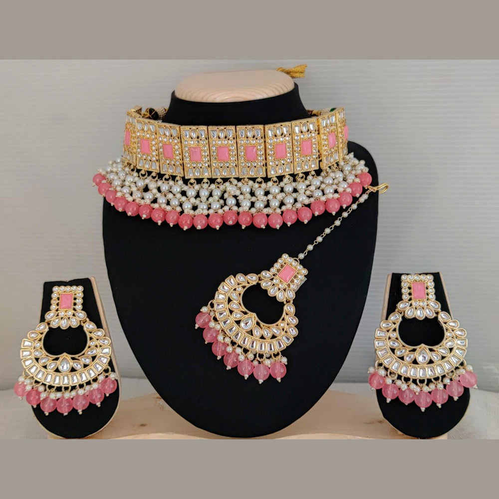 Pooja Bangles Gold Plated Beads & Kundan Stone Choker Necklace Set