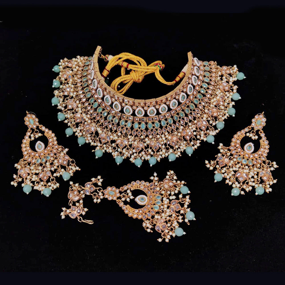 Pooja Bangles Gold Plated Ad Stone & Beads & Choker Necklace Set