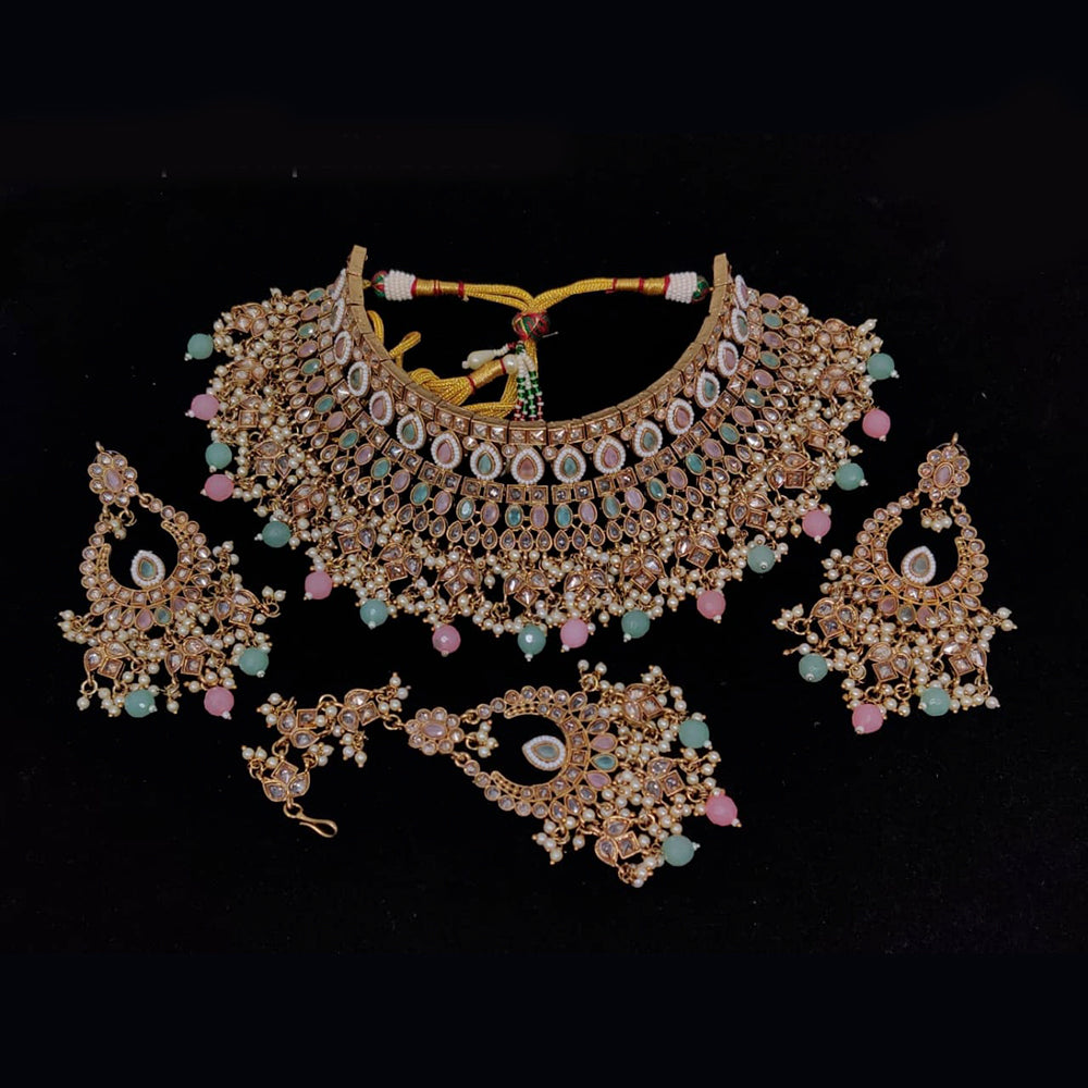 Pooja Bangles Gold Plated Ad Stone & Beads & Choker Necklace Set