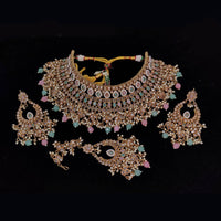 Pooja Bangles Gold Plated Ad Stone & Beads & Choker Necklace Set