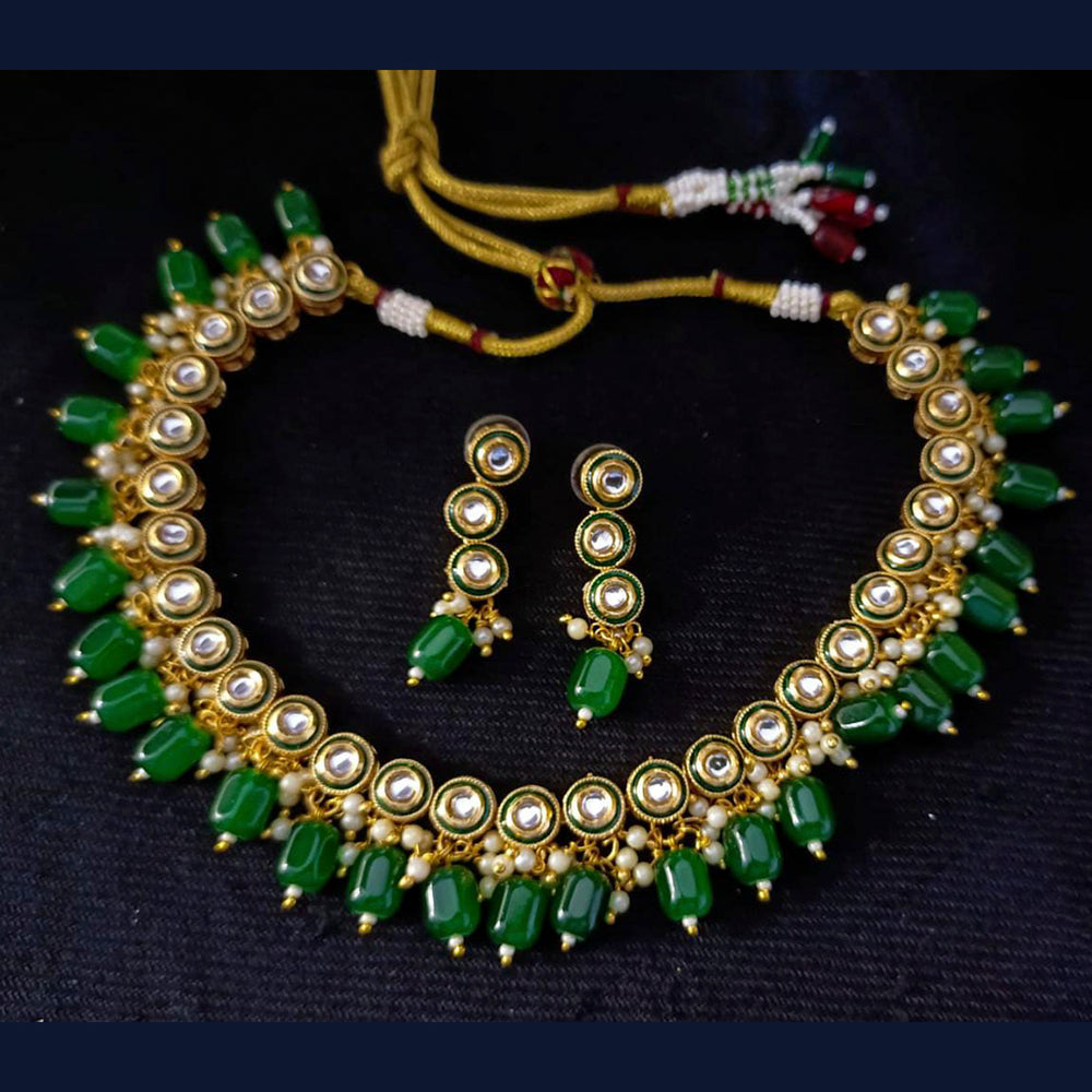 Pooja Bangles Gold Plated Kundan Stone & Beads Choker Necklace Set
