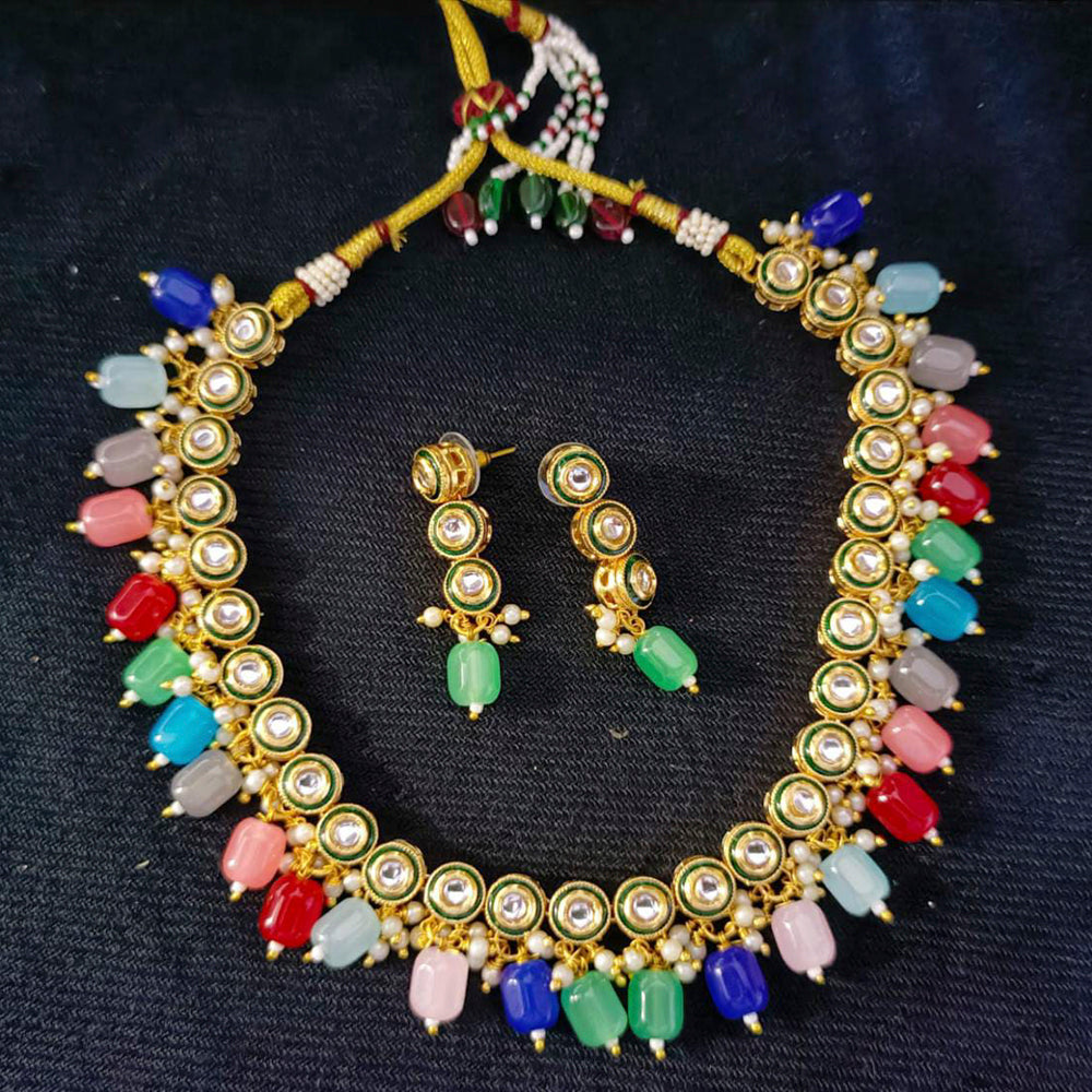 Pooja Bangles Gold Plated Kundan Stone & Beads Choker Necklace Set