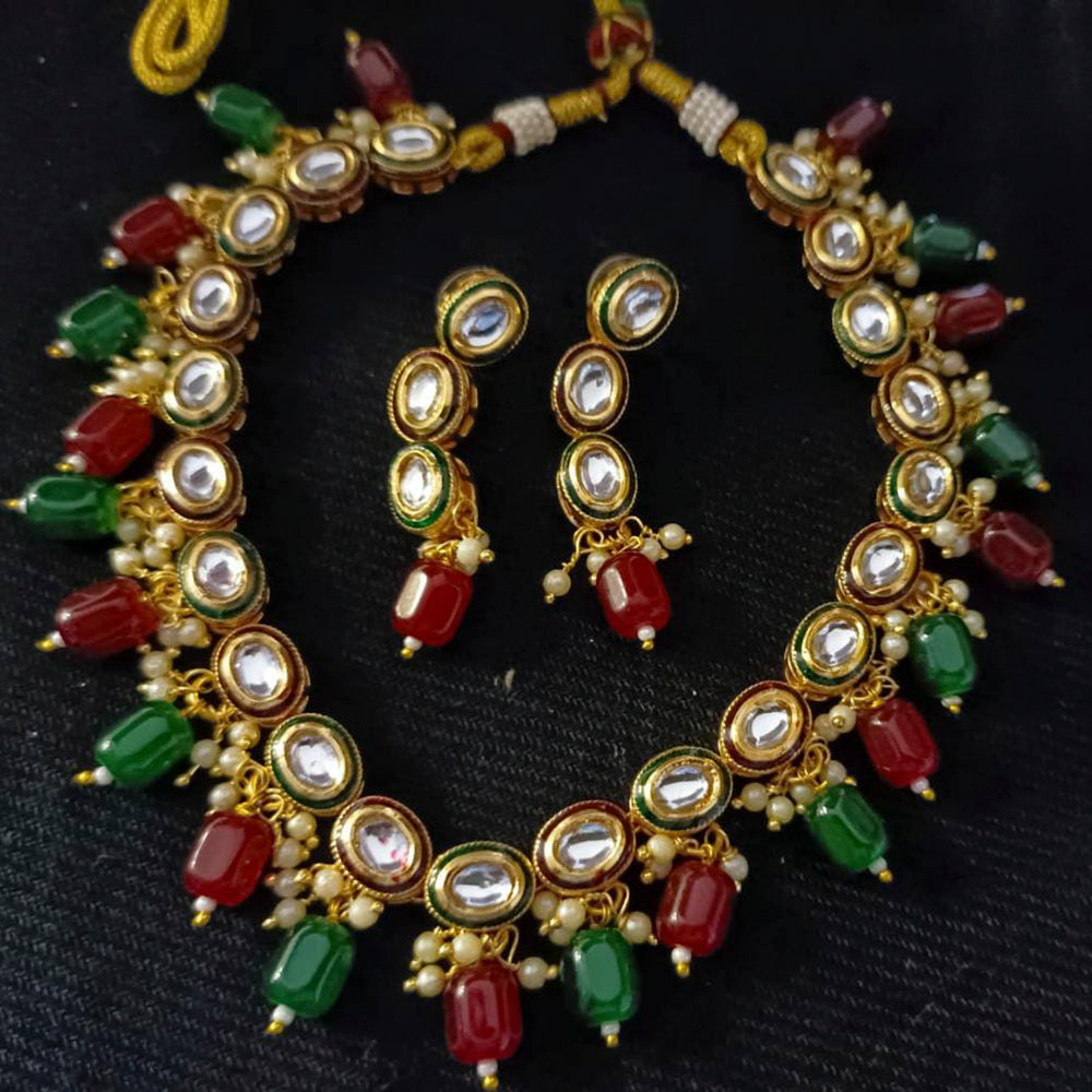 Pooja Bangles Gold Plated Kundan Stone & Beads Choker Necklace Set