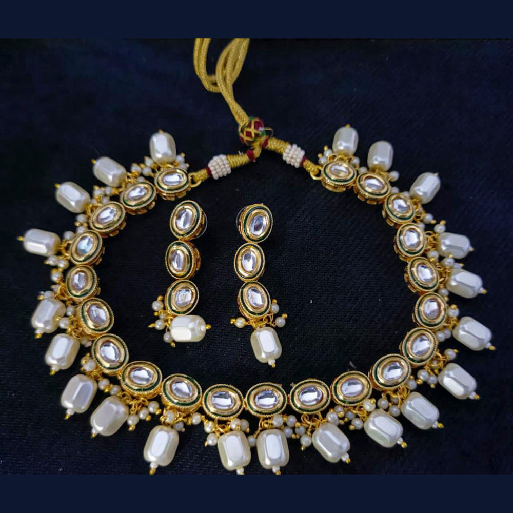 Pooja Bangles Gold Plated Kundan Stone & Beads Choker Necklace Set