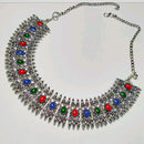 Pooja Bangles Silver Plated Pota Stone Necklace Set