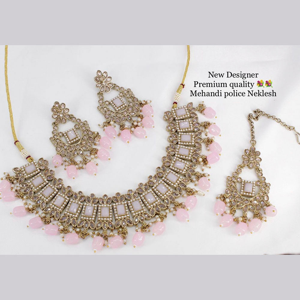 Pooja Bangles Gold Plated Ad Stone & Beads Choker Necklace Set