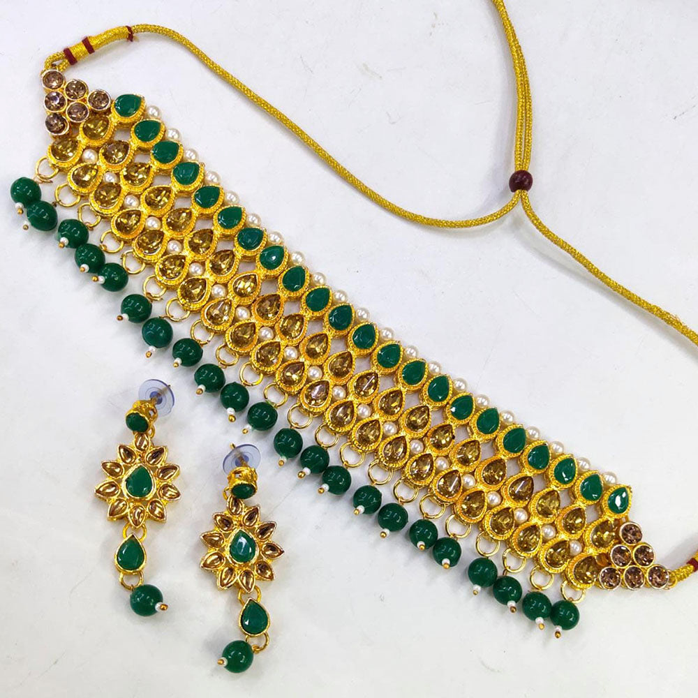 Pooja Bangles Gold Plated Kundan Stone & Beads Choker Necklace Set