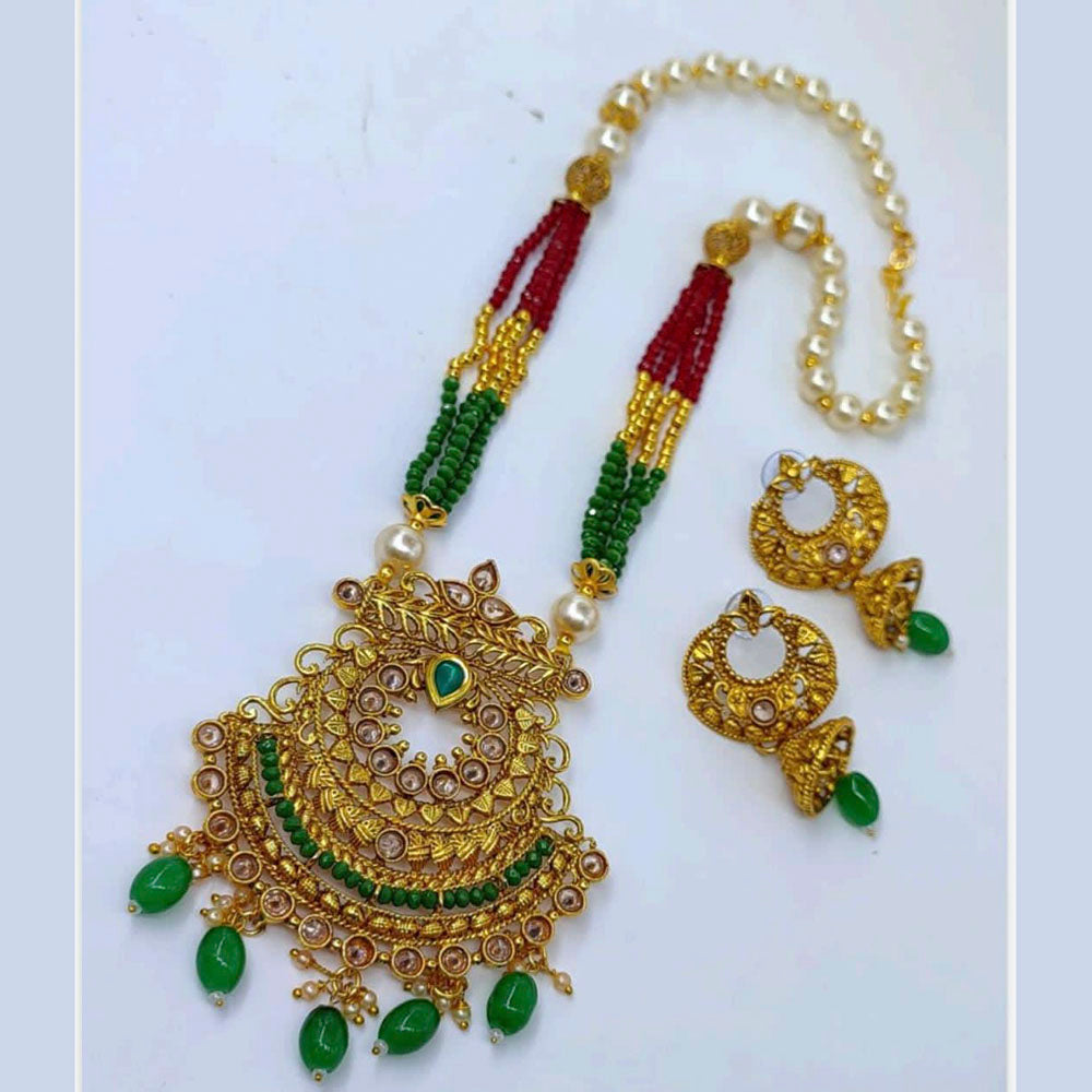 Pooja Bangles Gold Plated Kundan Stone & Beads Necklace Set