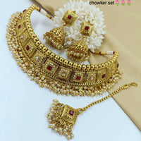 Pooja Bangles Gold Plated Kundan Stone  & Pearl Choker Necklace Set