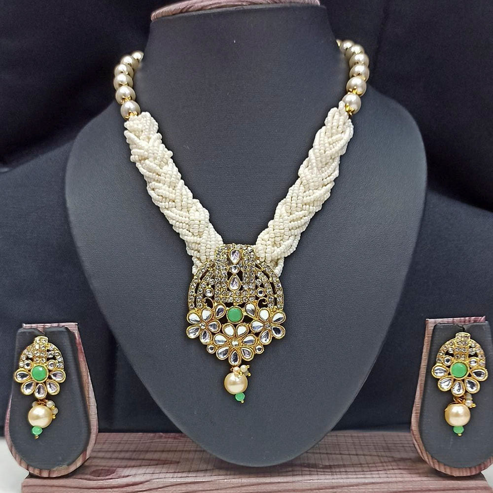 Pooja Bangles Gold Plated Austrian & Kundan Stone Necklace Set