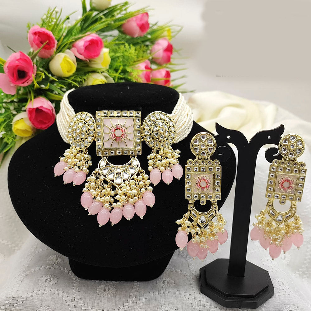 Pooja Bangles Gold Plated Kundan Stone & Beads Meenakari Choker Necklace Set