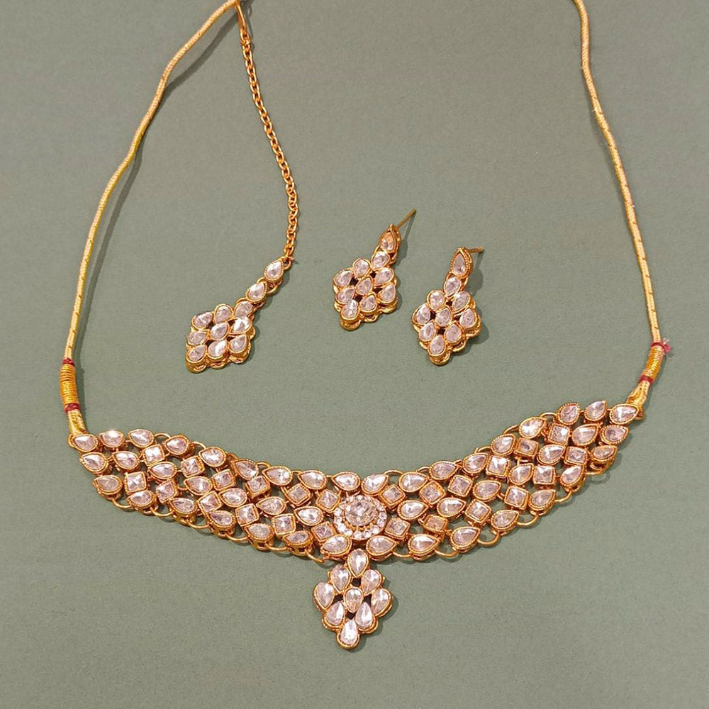 Pooja Bangles Gold Plated Crystal Stone Choker Necklace Set