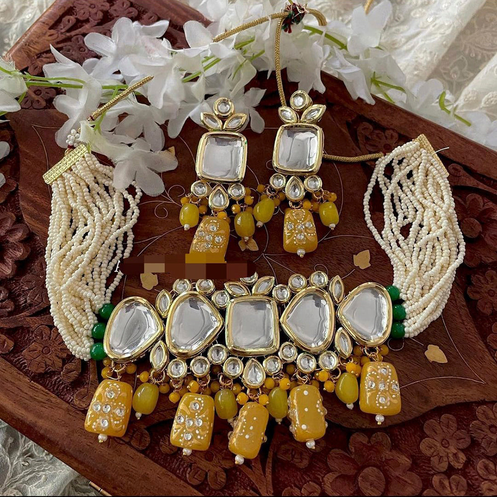 Pooja Bangles Gold Plated Kundan Stone & Beads Choker Necklace Set