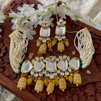 Pooja Bangles Gold Plated Kundan Stone & Beads Choker Necklace Set