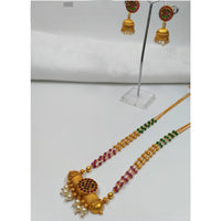 Pooja Bangles Gold Plated Pota Stone Long Necklace Set