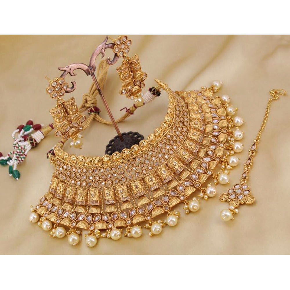 Pooja Bangles Gold Plated Crystal Stone & Beads Choker Necklace Set