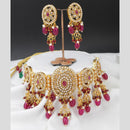 Pooja Bangles Gold Plated Ad Stone & Pearl Necklace Set