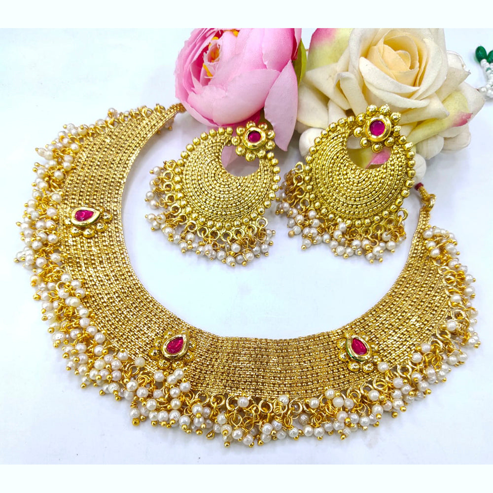 Pooja Bangles Gold Plated Pearl Choker Necklace Set