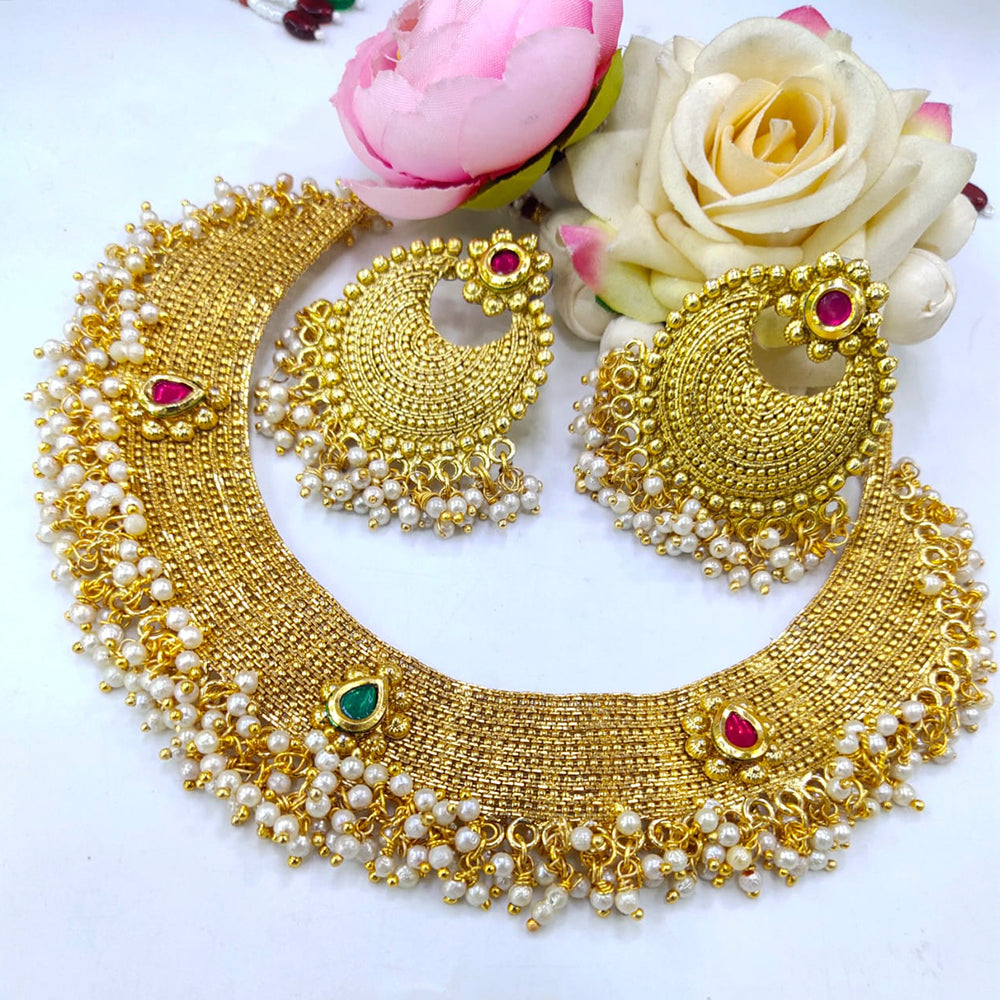 Pooja Bangles Gold Plated Pearl Choker Necklace Set