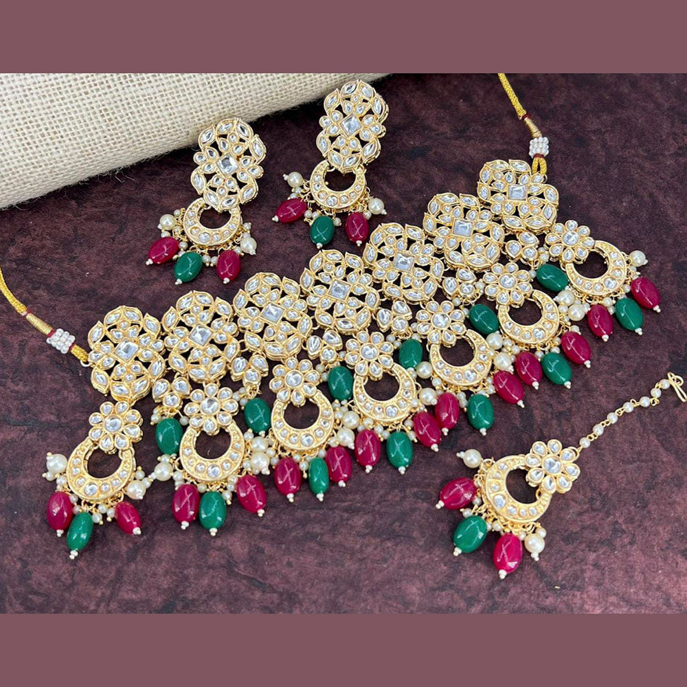 Pooja Bangles Gold Plated Kundan Stone & Beads Necklace Set