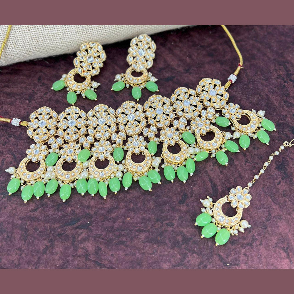 Pooja Bangles Gold Plated Kundan Stone & Beads Necklace Set