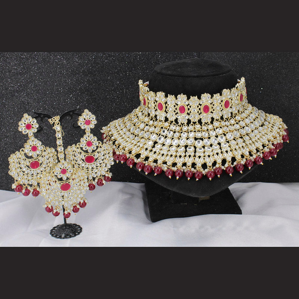 Pooja Bangles Gold Plated Kundan Stone & Beads Necklace Set