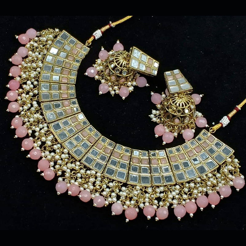 Pooja Bangles Gold Plated Kundan Stone & Beads & Mirror Necklace Set