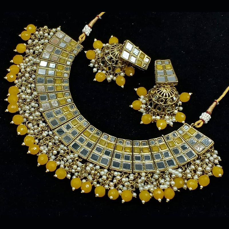Pooja Bangles Gold Plated Kundan Stone & Beads & Mirror Necklace Set