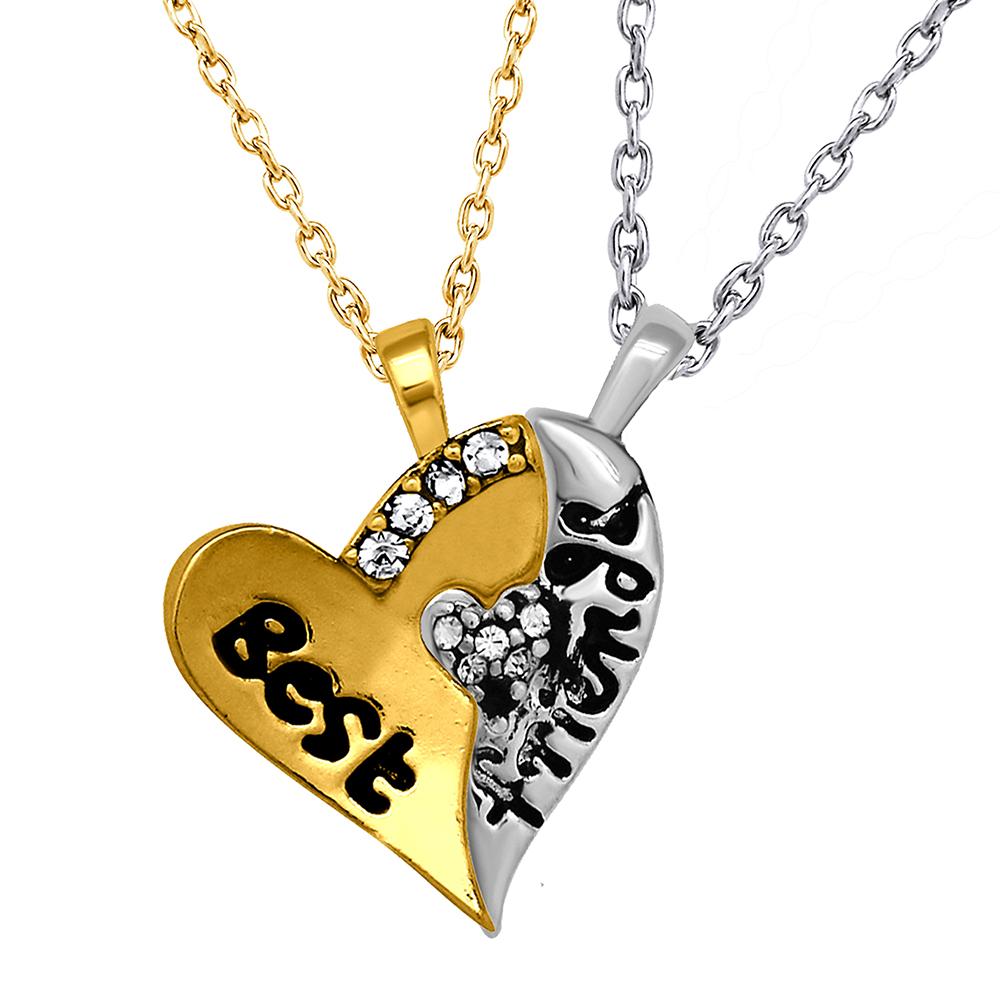 Mahi Valentine Crystal Best Friend Broken Heart Gold Rhodium Plated Pendant