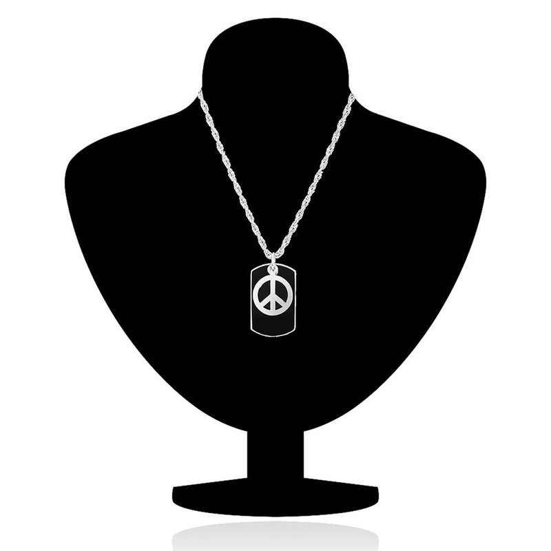 Mahi White Rhodium Plated Black Peace Dog Tag Locket For Men