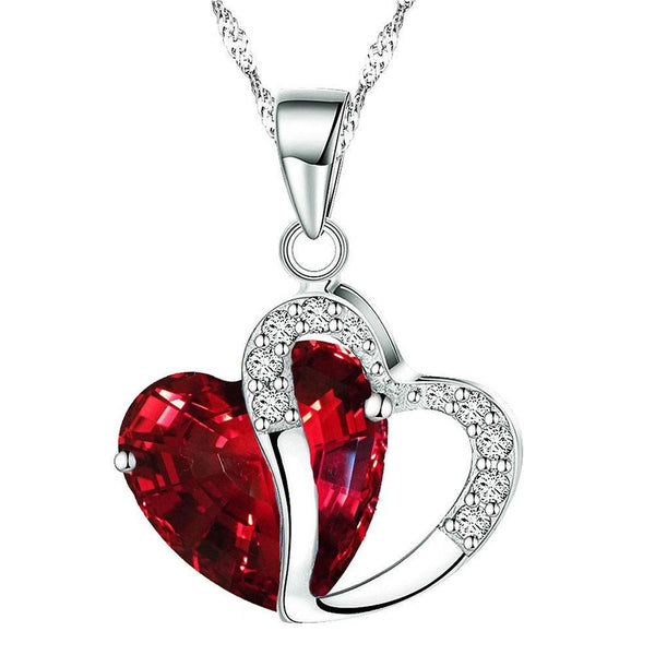 Mahi Valentine Gift Heart Shape Pendant with Red Crystals