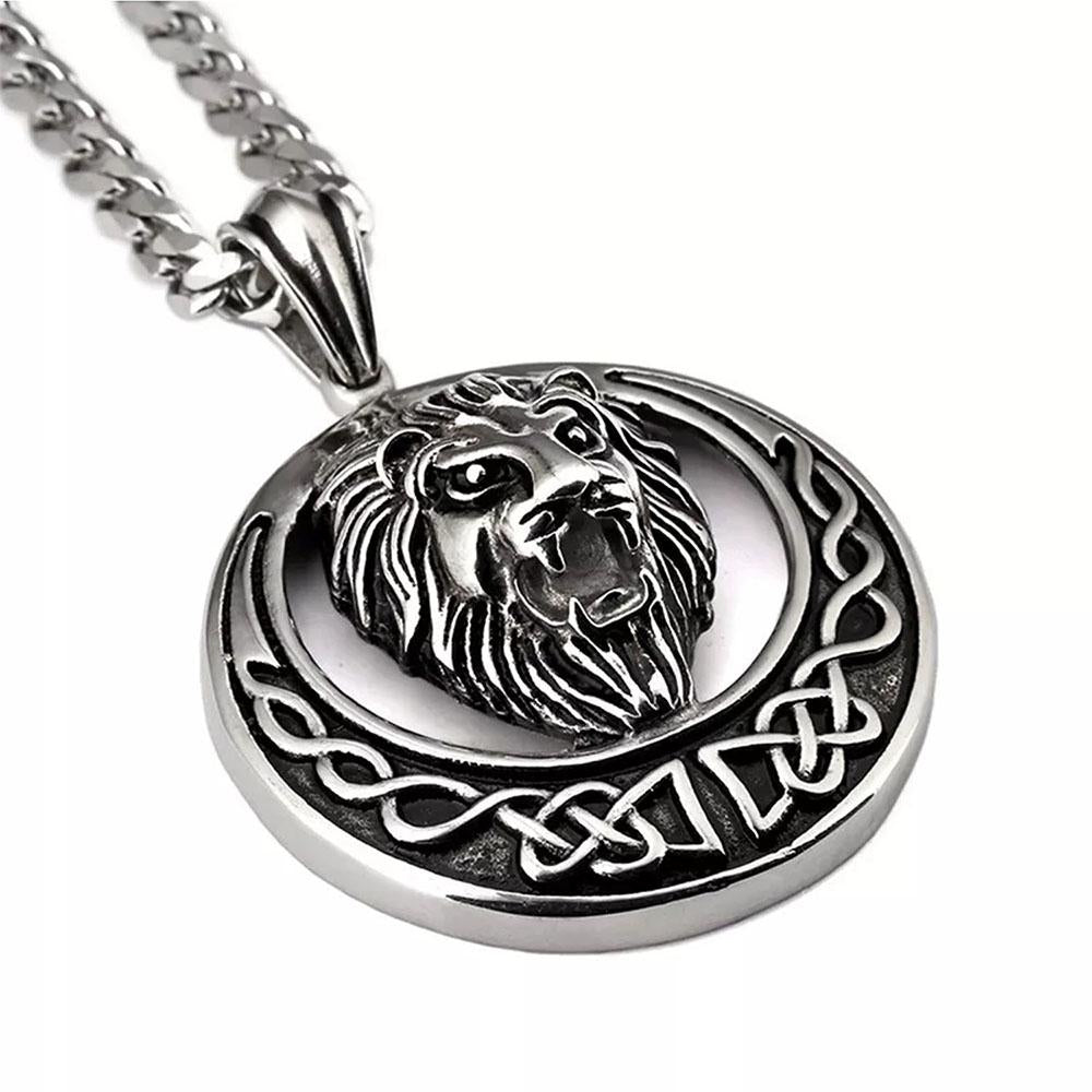 Mahi Rhodium Plated Roaring Lion Pendant for mens and boys