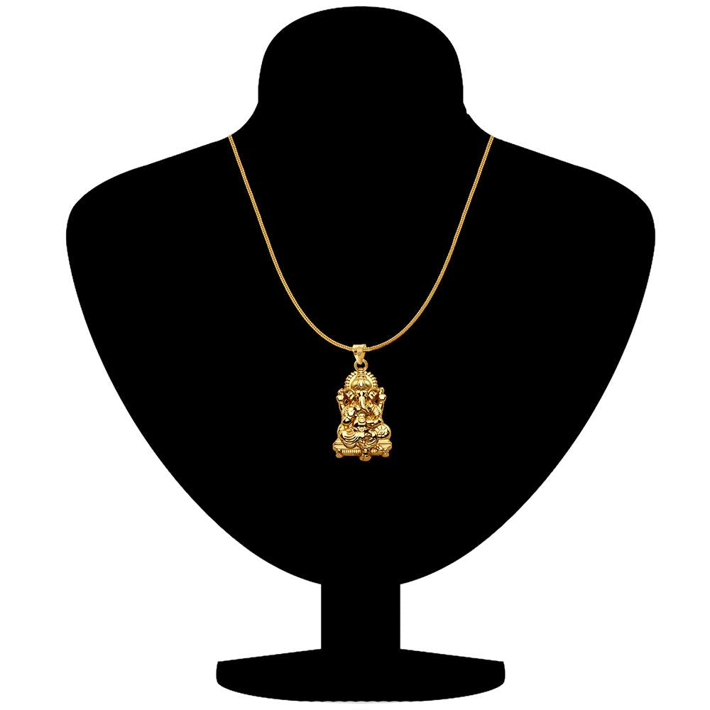 Mahi Gold Plated Vighnaharta Lord Ganesha Unisex Pendant without Chain