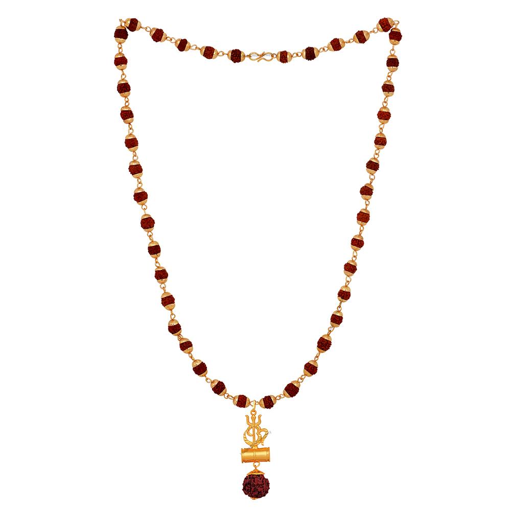 Mahi OM Trishul and Shiva Damru Religious Pendant with 24 Inch Rudraksh Mala for Men and Women (PS1101706G)