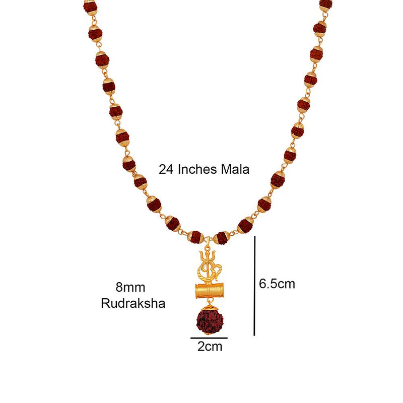 Mahi OM Trishul and Shiva Damru Religious Pendant with 24 Inch Rudraksh Mala for Men and Women (PS1101706G)
