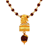 Mahi Lord Shiva Damru and Chhatrapati Shivaji Maharaj Pendant with 24 Inch Rudraksh Mala for Men and Women (PS1101707G)
