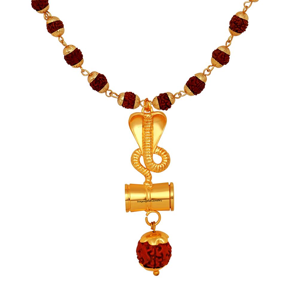Mahi Lord Shiva Naag and Damru Religious Pendant with 24 Inch Rudraksh Mala for Men and Women (PS1101709G)