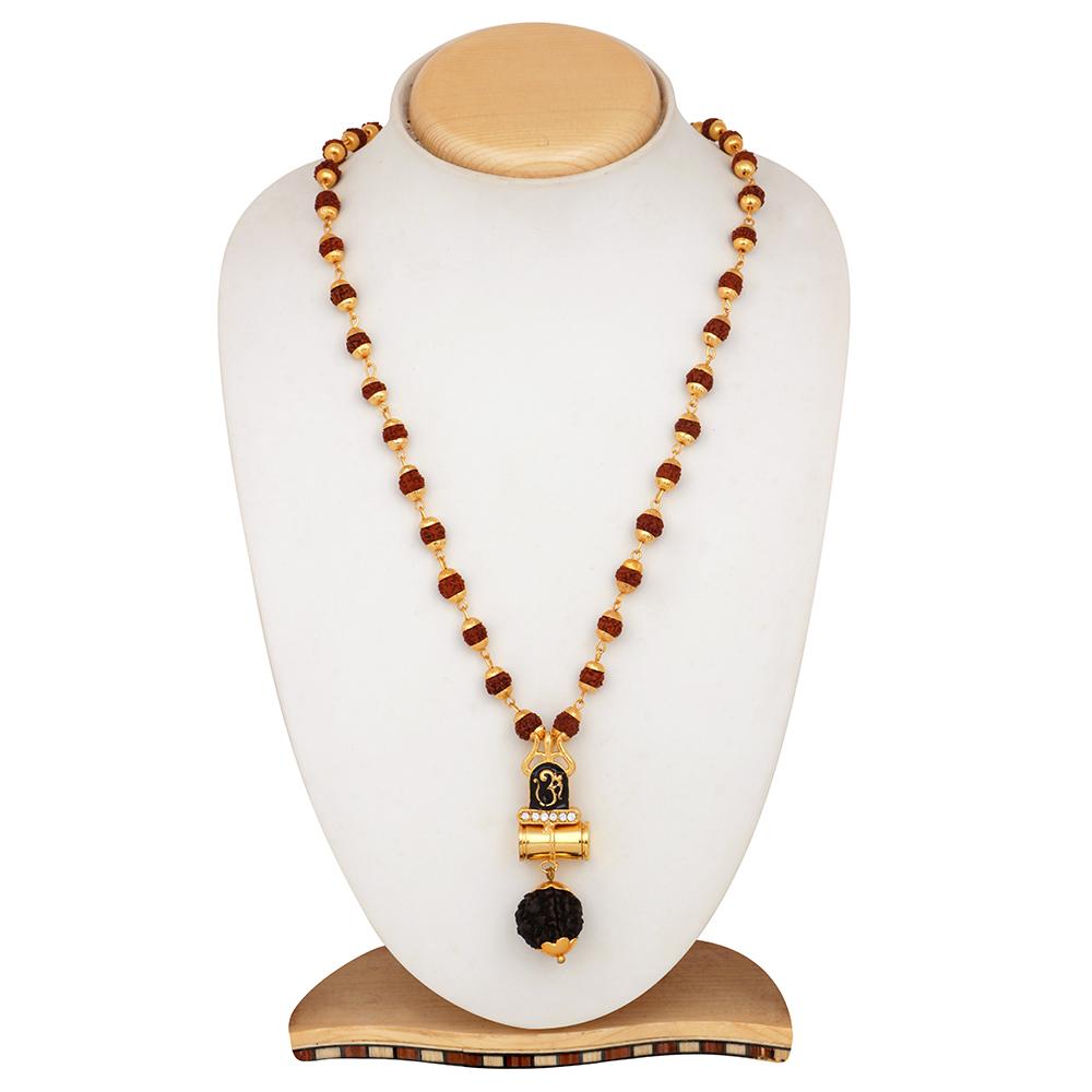Mahi OM Trishul and Shiva Damru Religious Pendant with 24 Inch Rudraksh Mala for Men and Women (PS1101710G)
