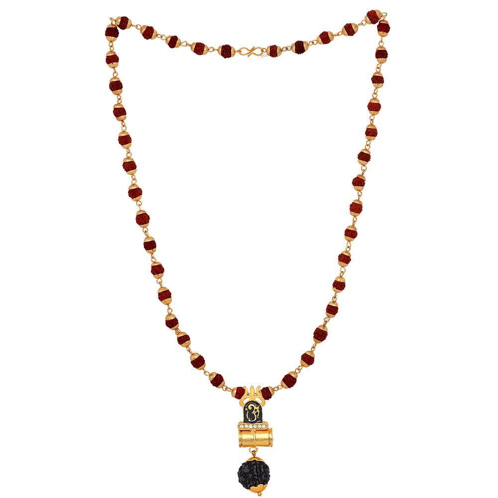 Mahi OM Trishul and Shiva Damru Religious Pendant with 24 Inch Rudraksh Mala for Men and Women (PS1101710G)