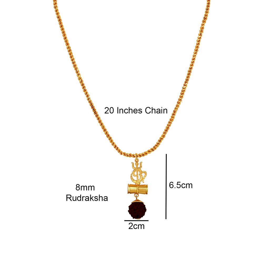 Mahi OM Trishul and Shiva Damru Rudraksha Religious Pendant with 20 Inch Rope Chain for Men and Women PS1101713G