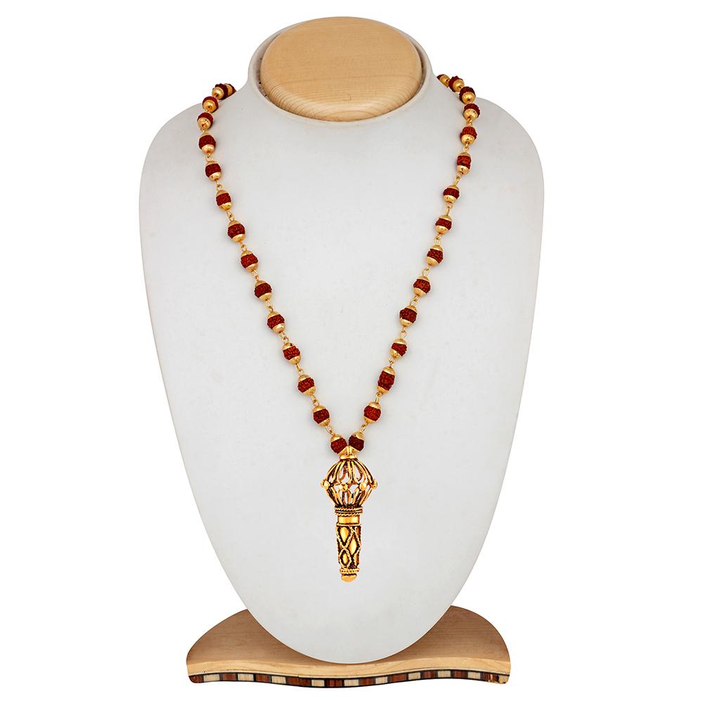 Mahi Lord Hanuman Gada Religious Pendant with 24 Inch Rudraksh Mala for Men (PS1101714G)