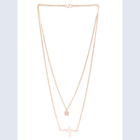 Mahi Rosegold Plated Stylish Fashionable Multilayer Chain Charm Pendants Necklace (PS1101761Z)