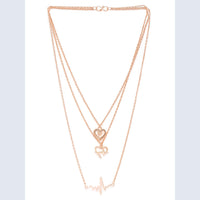 Mahi Rose Gold Plated Stylish Fashionable Multilayer Chain Charm Pendants Necklace (PS1101762Z)