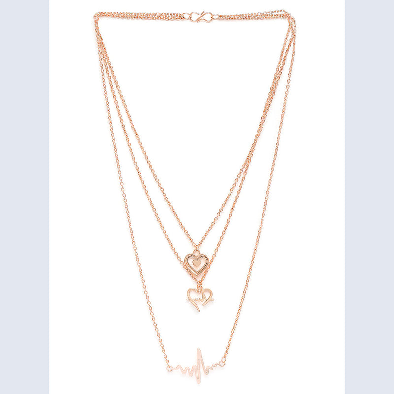 Mahi Rose Gold Plated Stylish Fashionable Multilayer Chain Charm Pendants Necklace (PS1101762Z)