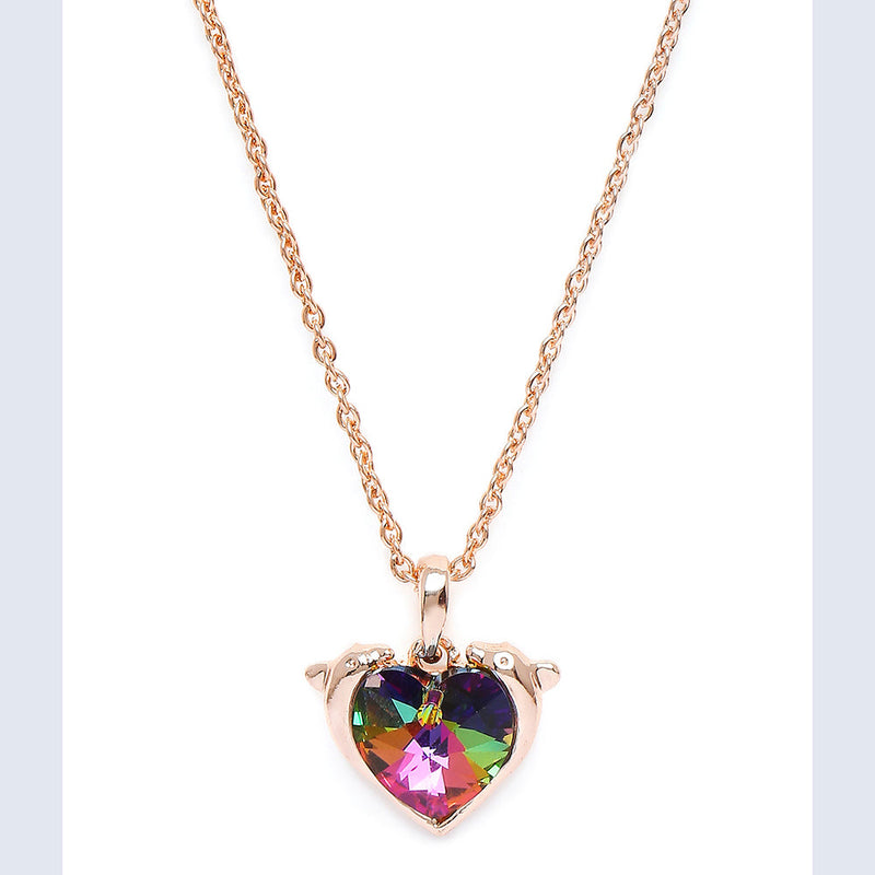 Mahi Heart Dolphino Pendant with Solitaire Multicolor Swarovski Crystal for Women (PS1101763ZMul)
